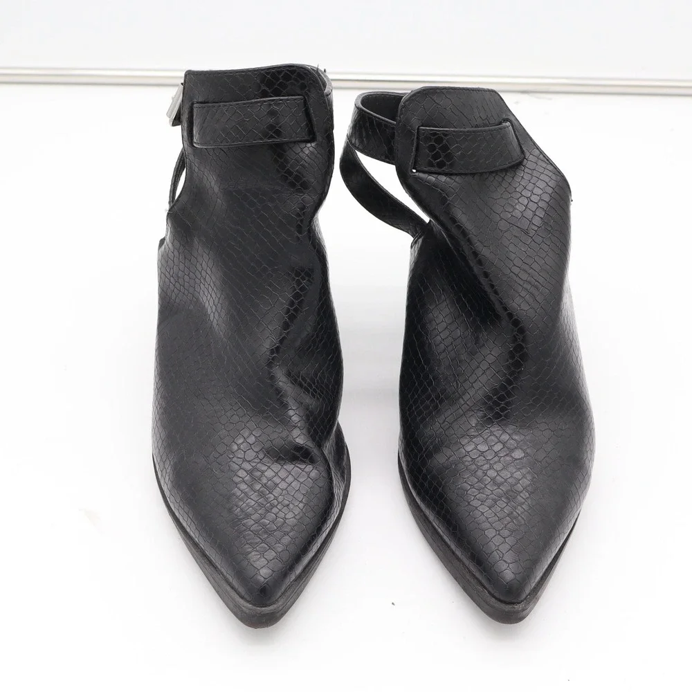 Express Black Snakeskin Embossed Cutout Block Heel Booties Pointed Toe Size 9